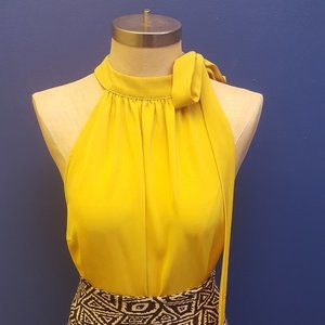 Elegant Mock-Neck Self-Tie Blouse